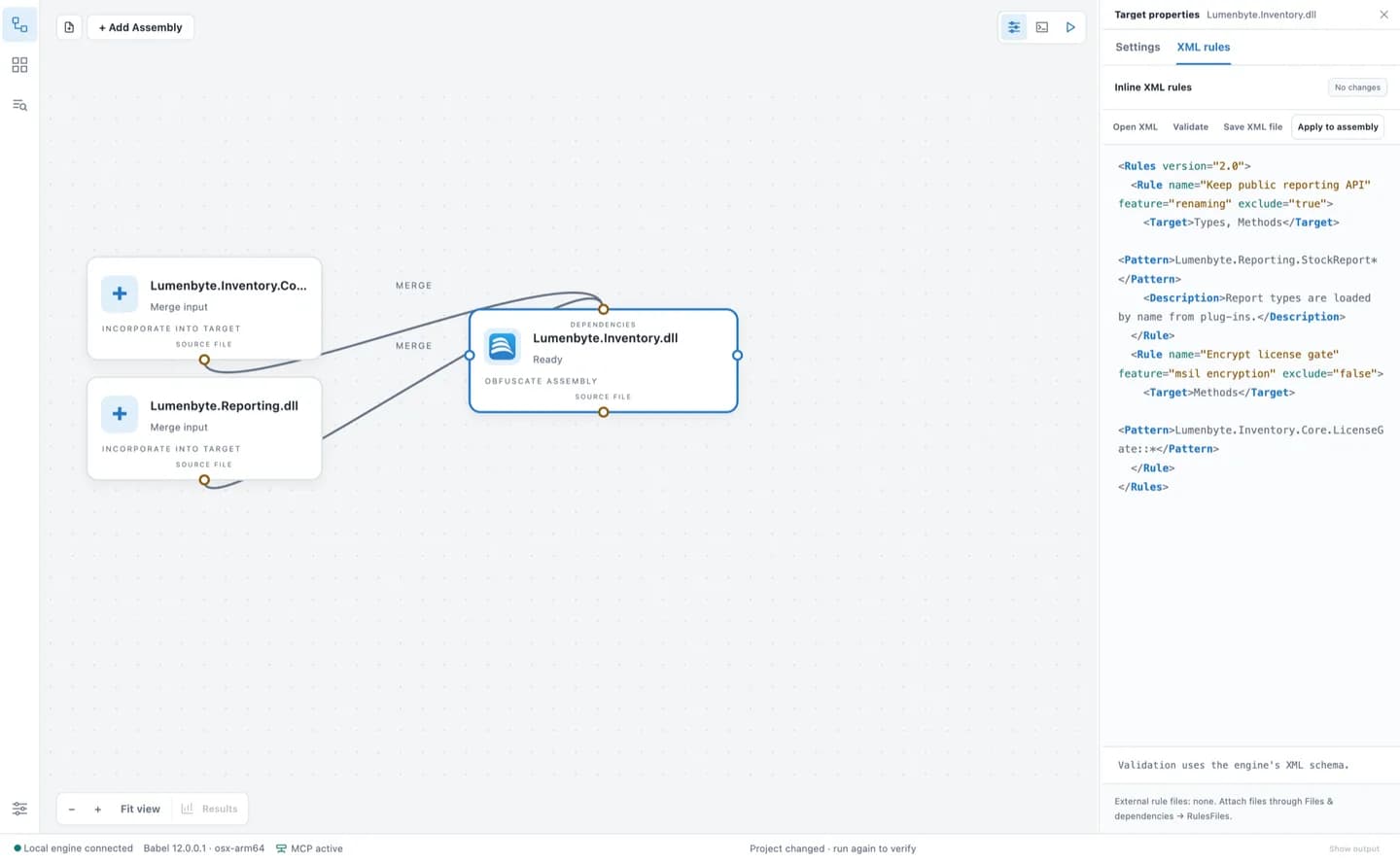Babel Desktop XML rule editor for a demonstration project