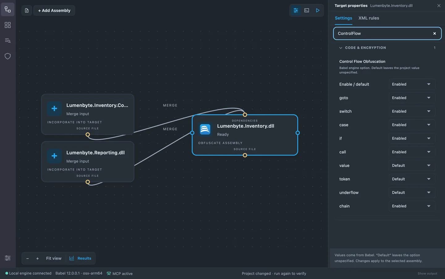 Control flow protection settings in Babel Desktop